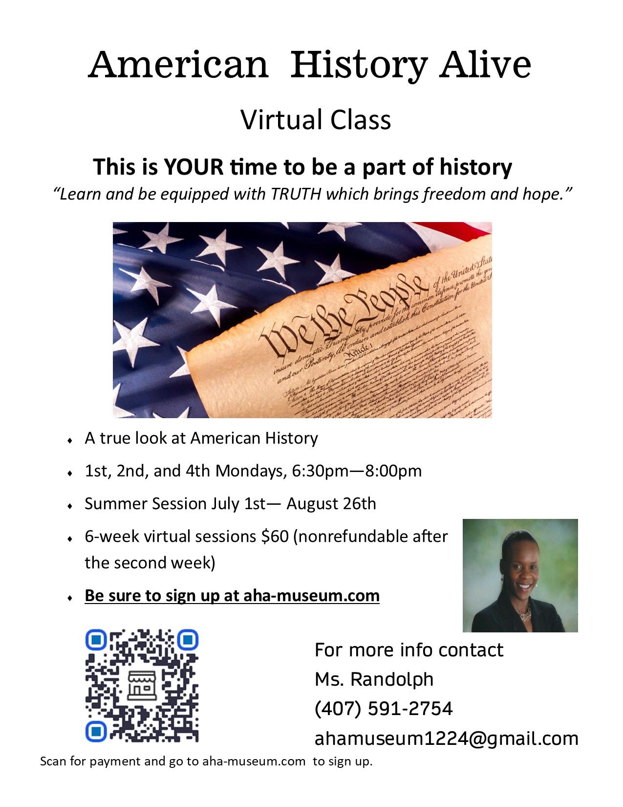 American History Alive | Online Virtual Class from July 1, 2024 thru August 26, 2024