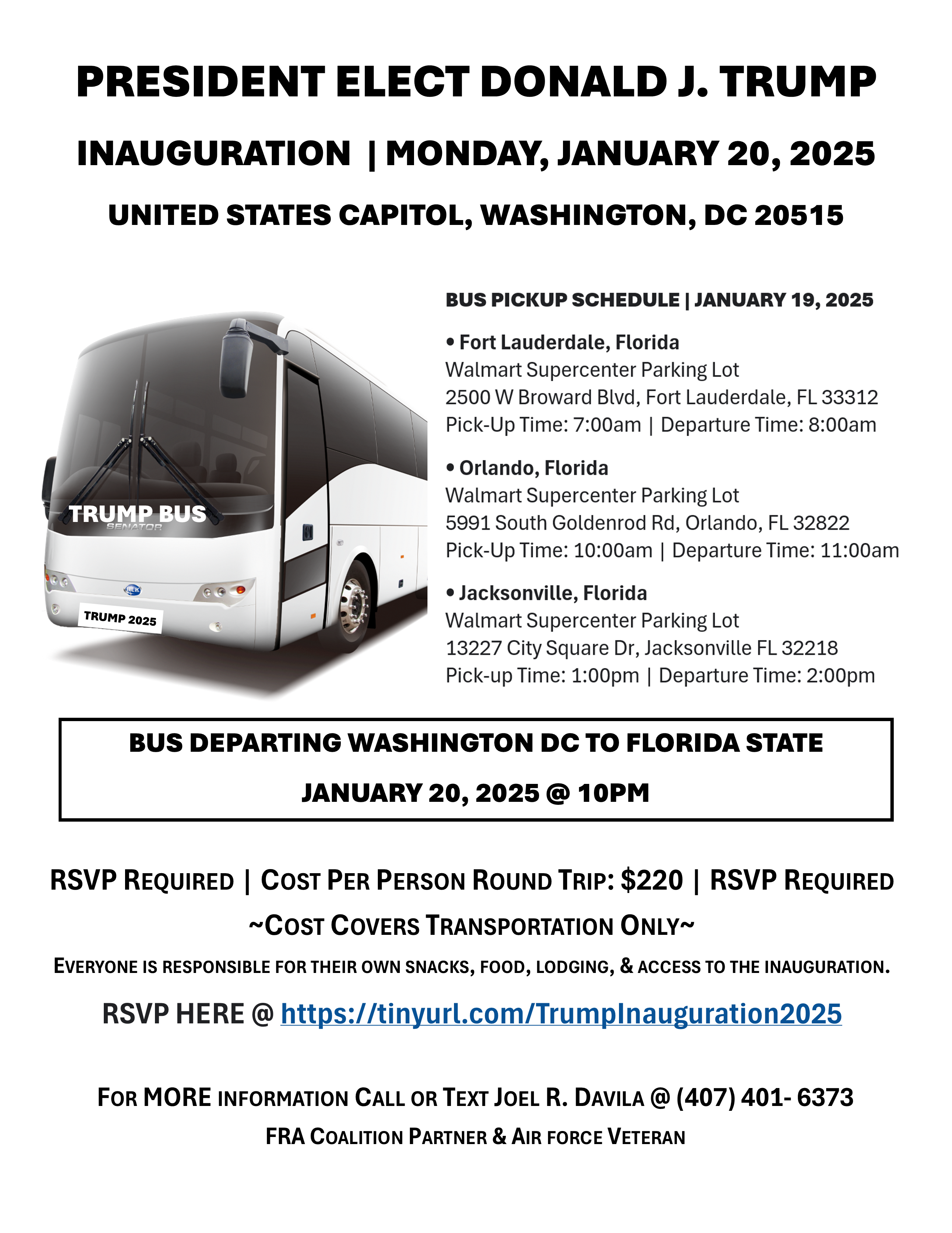 PRESIDENT ELECT DONALD J. TRUMP INAUGURATION BUS SCHEDULE