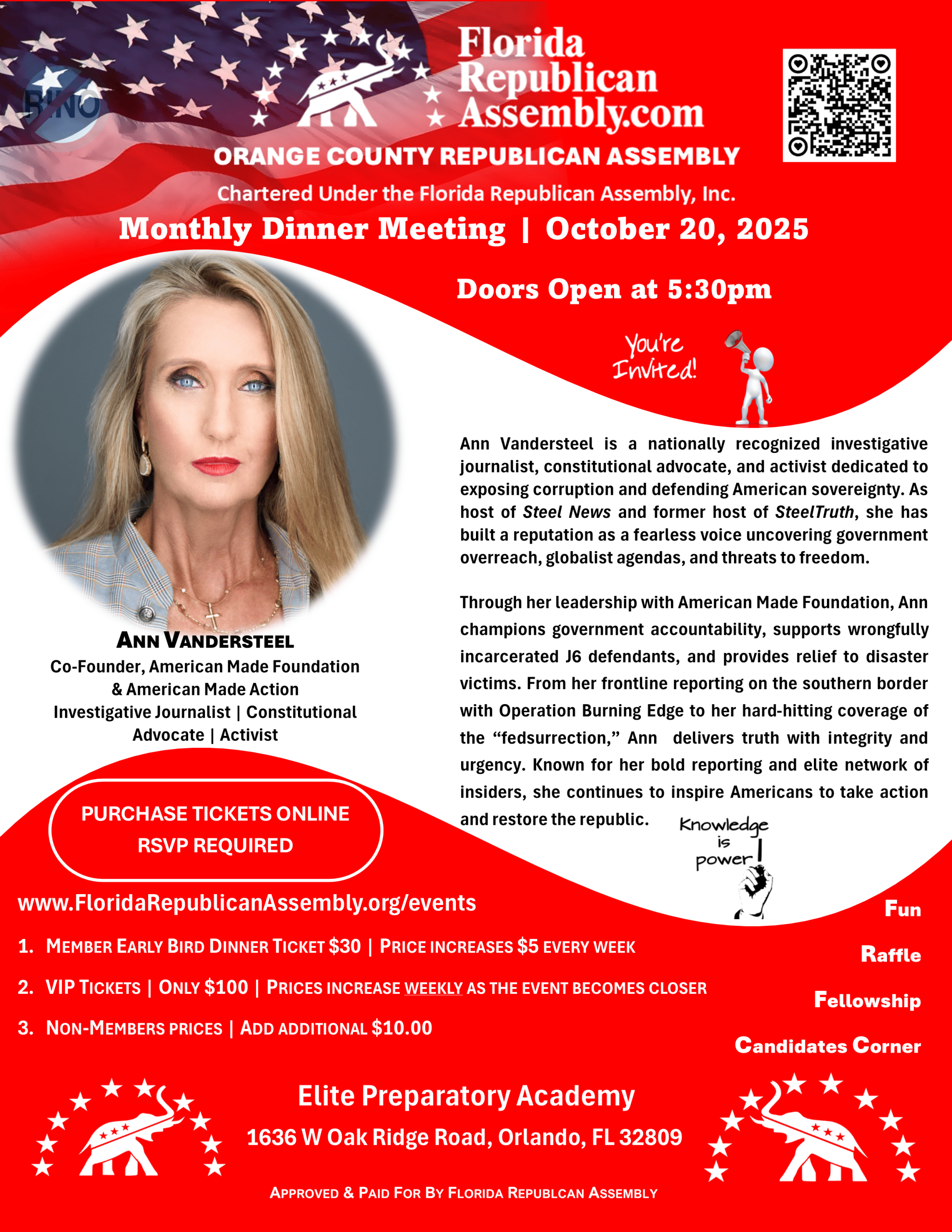 FRA ORANGE COUNTY MONTHLY DINNER MEETING WITH ANN VANDERSTEEL