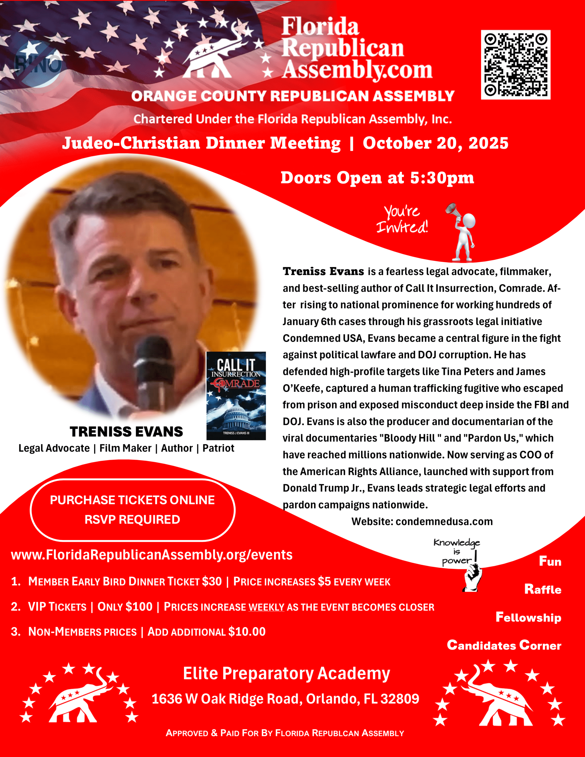 FRA Orange County Monthly Dinner Meeting featuring VIP Guest Speaker Mr. Treniss Evans