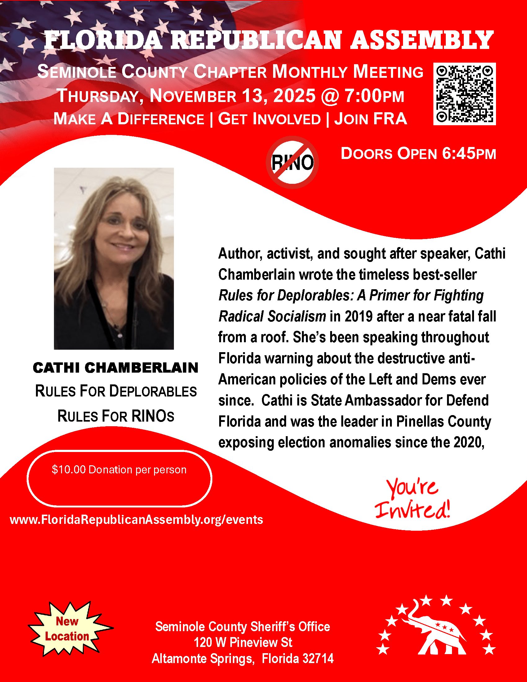 FRA Seminole County Chapter Monthly Meeting with VIP Speaker Cathi Chamberlain